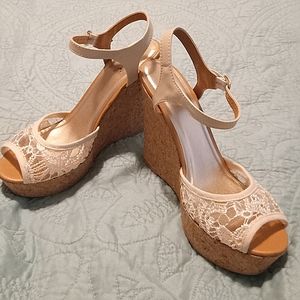 Beige lacey espadrilles, in box, size 8